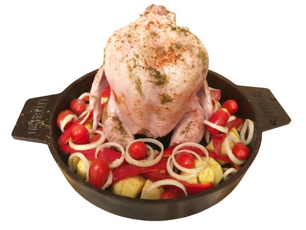 Чугунная сковорода с испарителем для курицы 